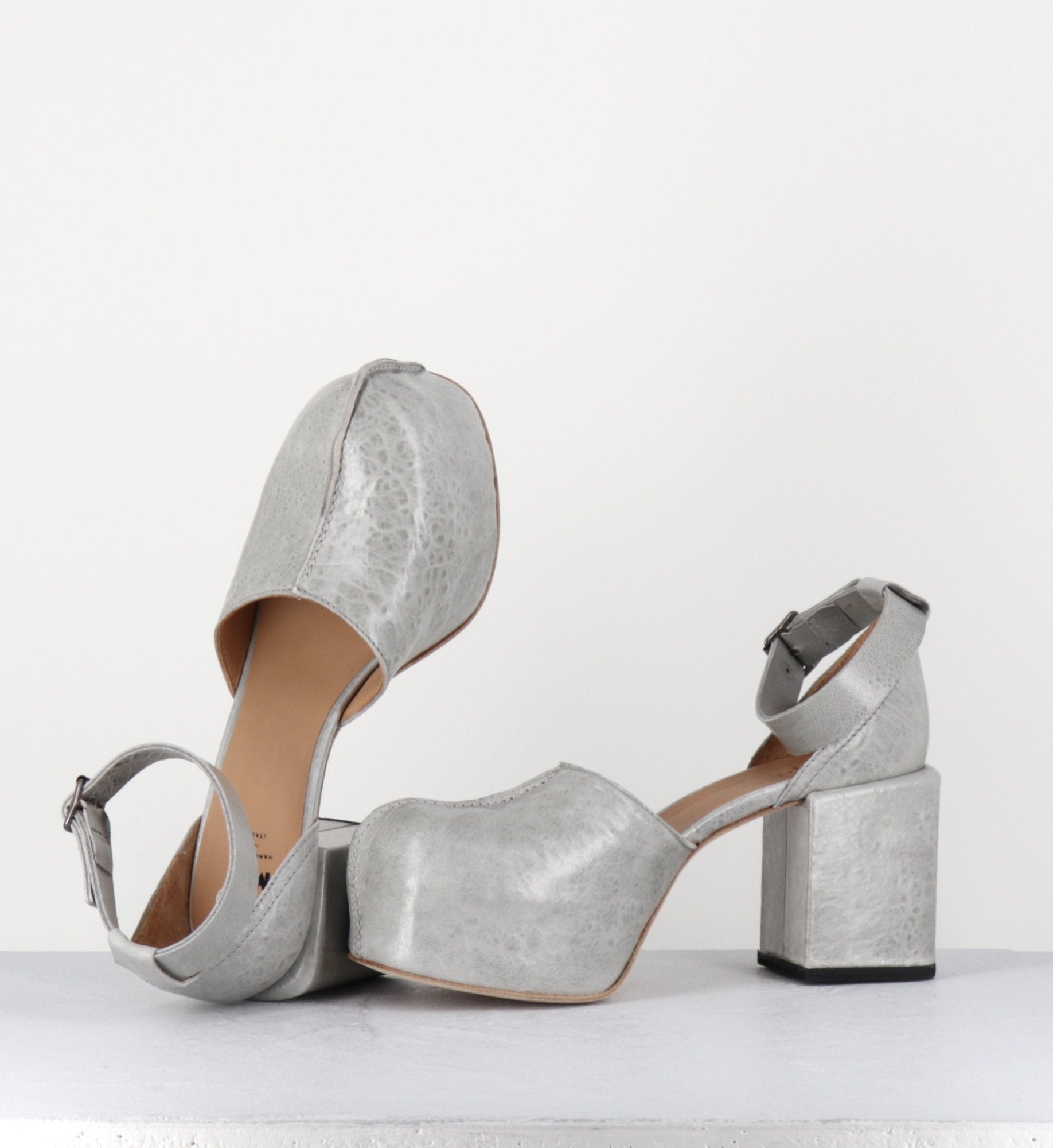 Babies à plateforme en cuir gaufré gris - 1GS445 NAPLAK LIGHT GREY