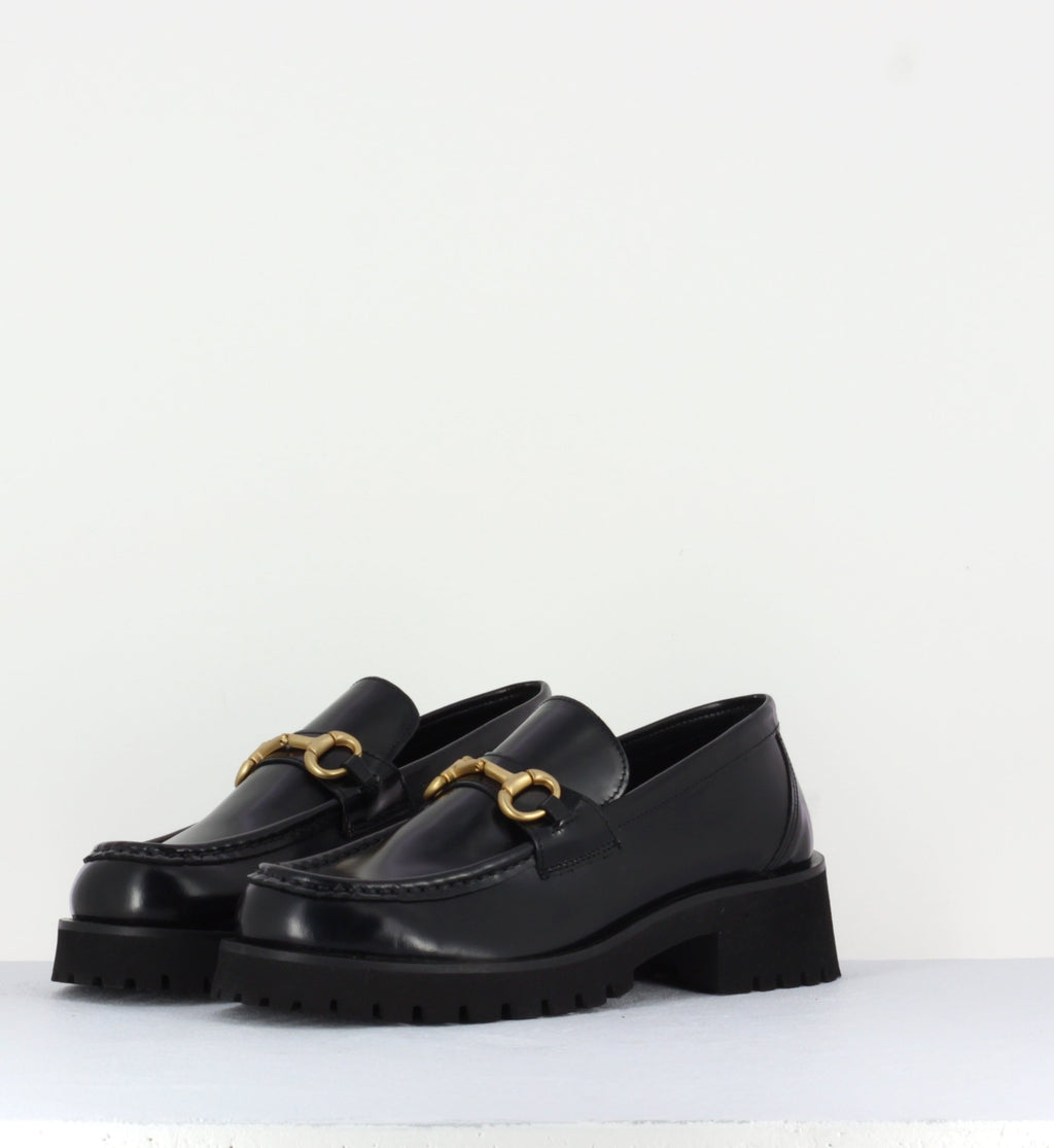 Mocassin en cuir noir à mors doré & semelle micro - 21JMC30 NERO