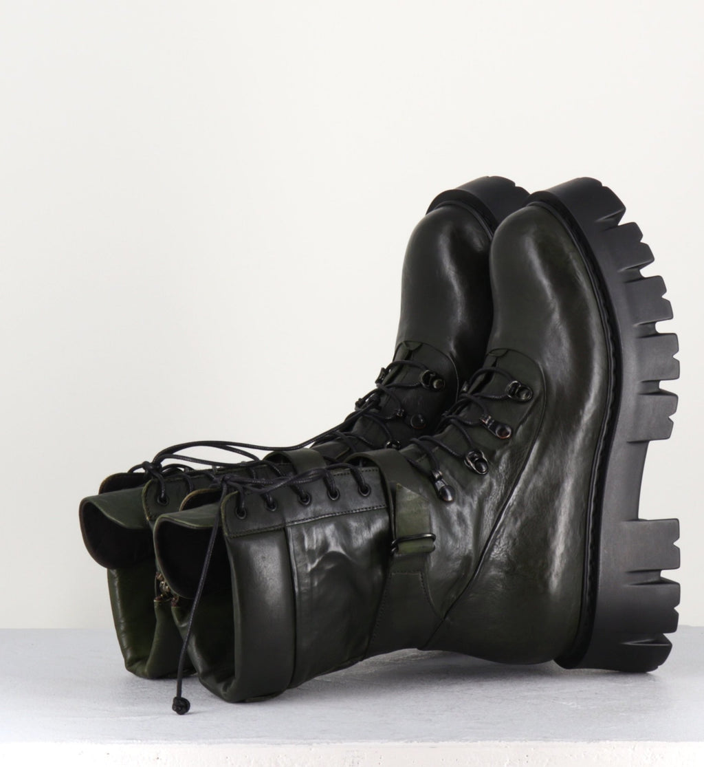 Rangers en cuir kaki souple - KFRE11652 KAKI