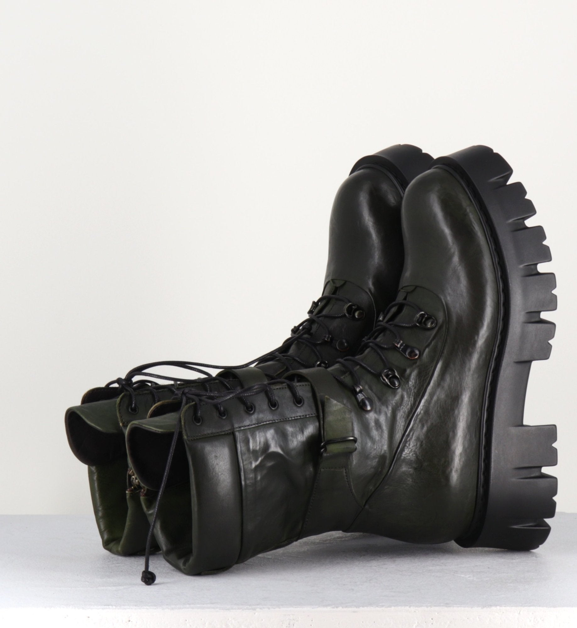 Rangers en cuir kaki souple - KFRE11652 KAKI