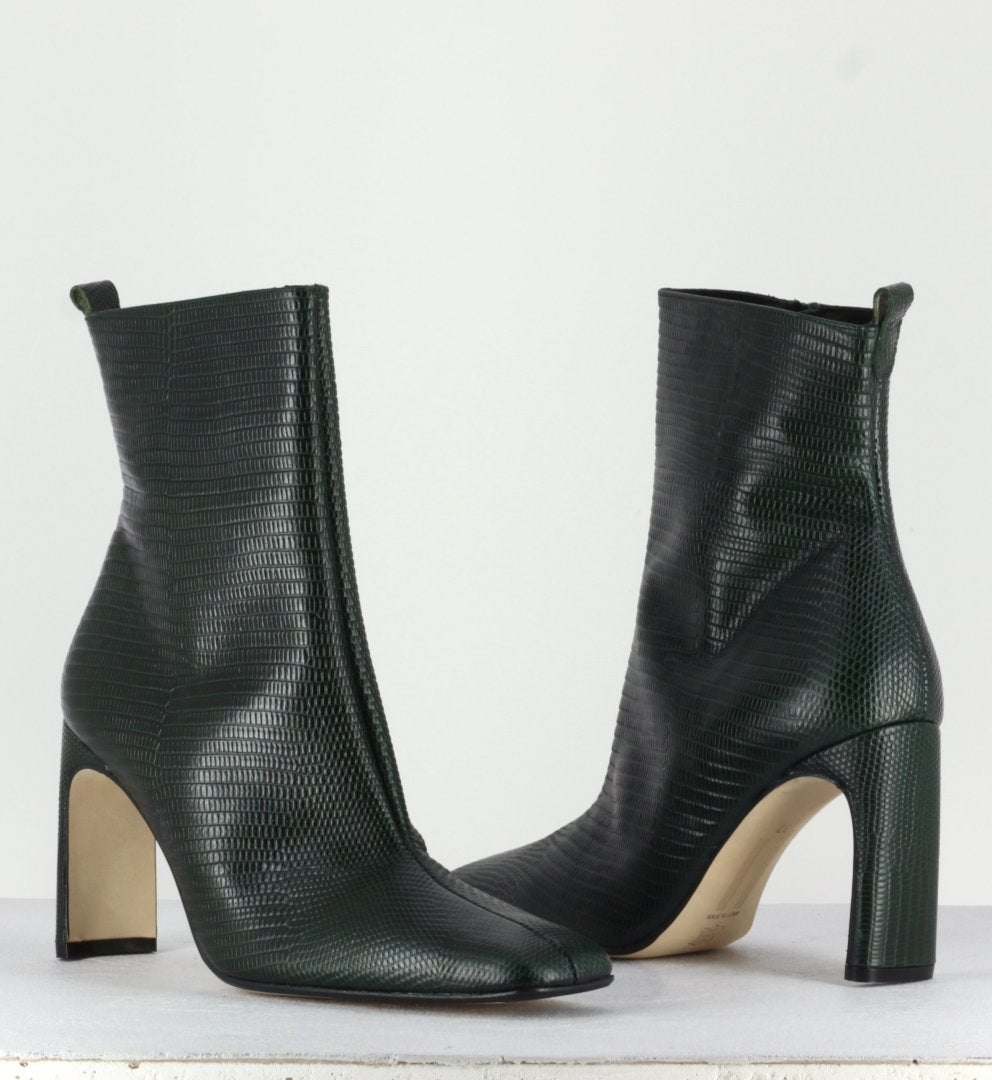 MARCELLE BOTTLE GREEN LEATHER BOOTS - MIISTA