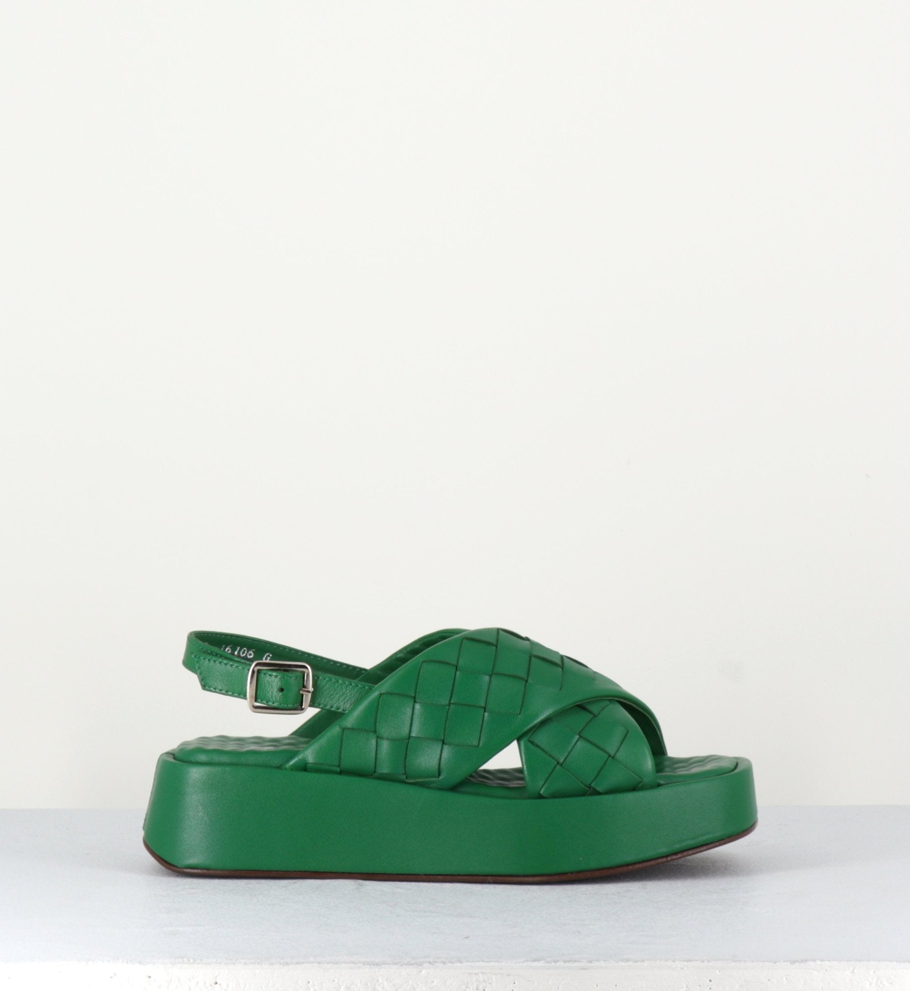 Sandales en cuir vert tressées&croisées - PE9876 MELA