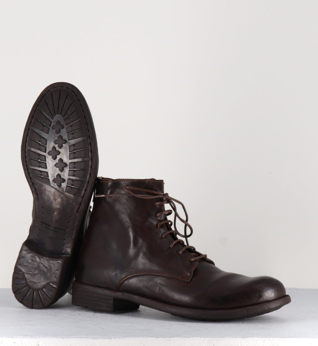 Bottines plates à lacets en cuir marron Officine Creative - MARS007