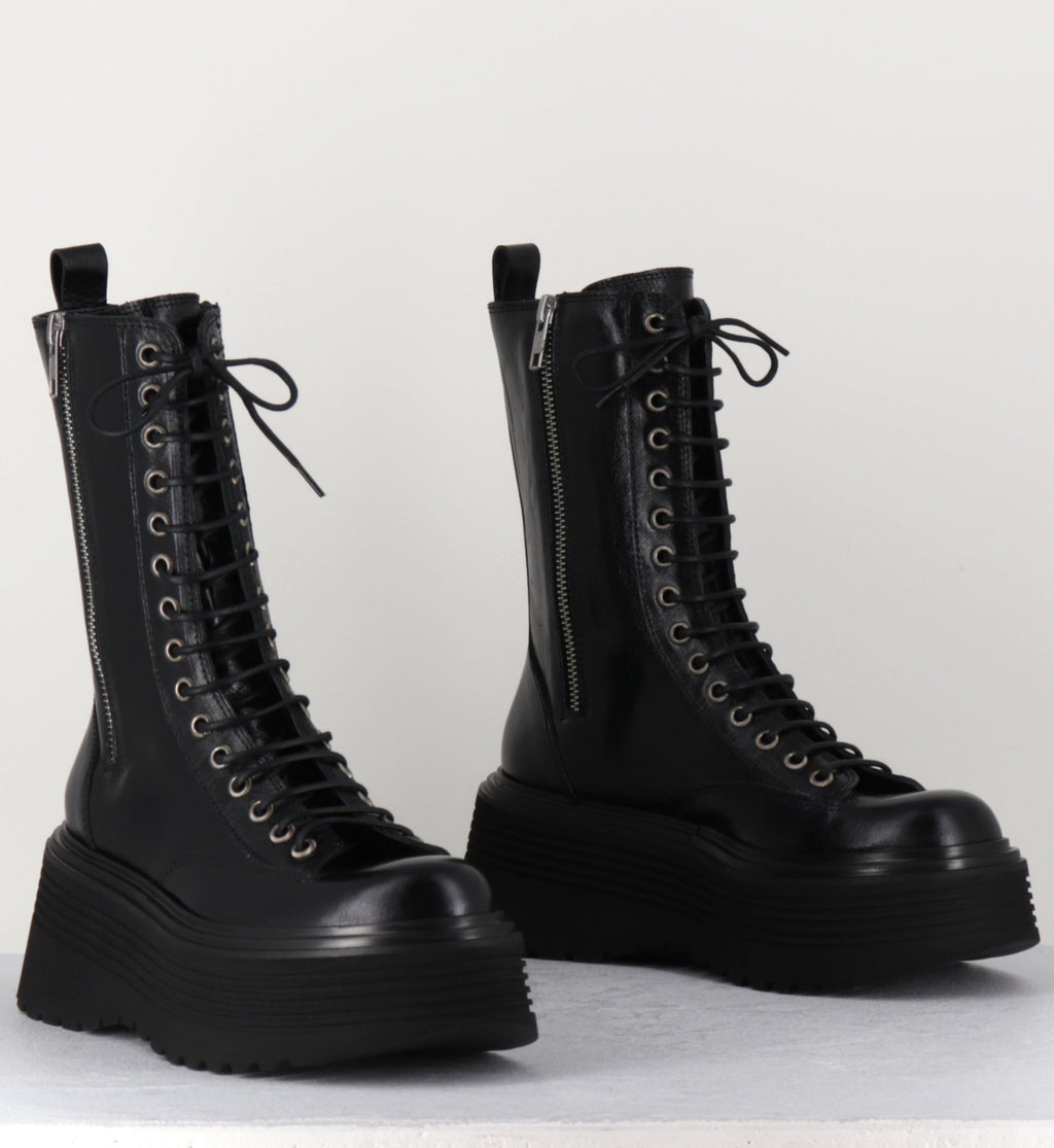 Boots rangers à zip & lacets - PIANU NERO