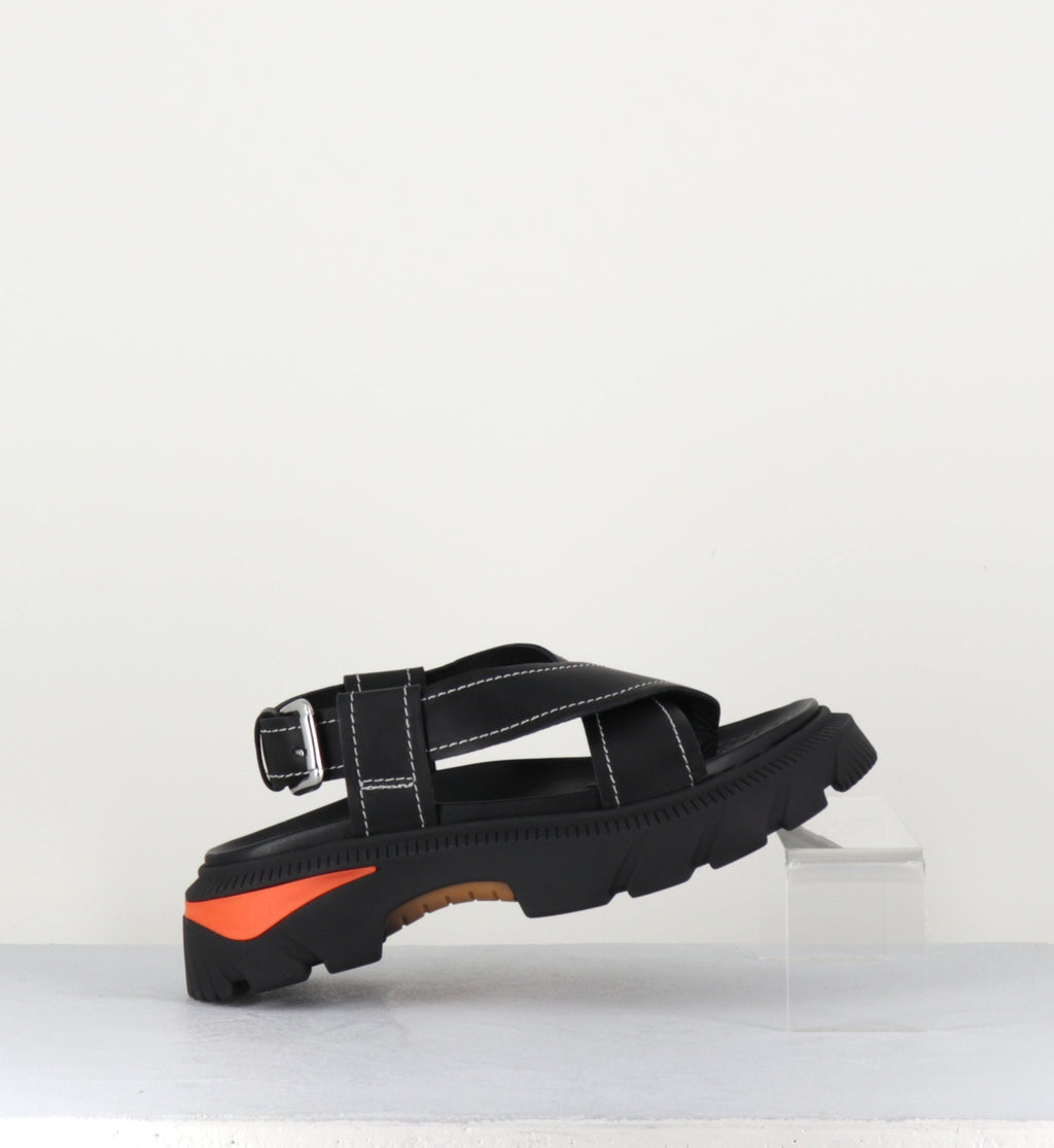 Sandales en cuir noir à lanières croisées - KRISHA BLACK