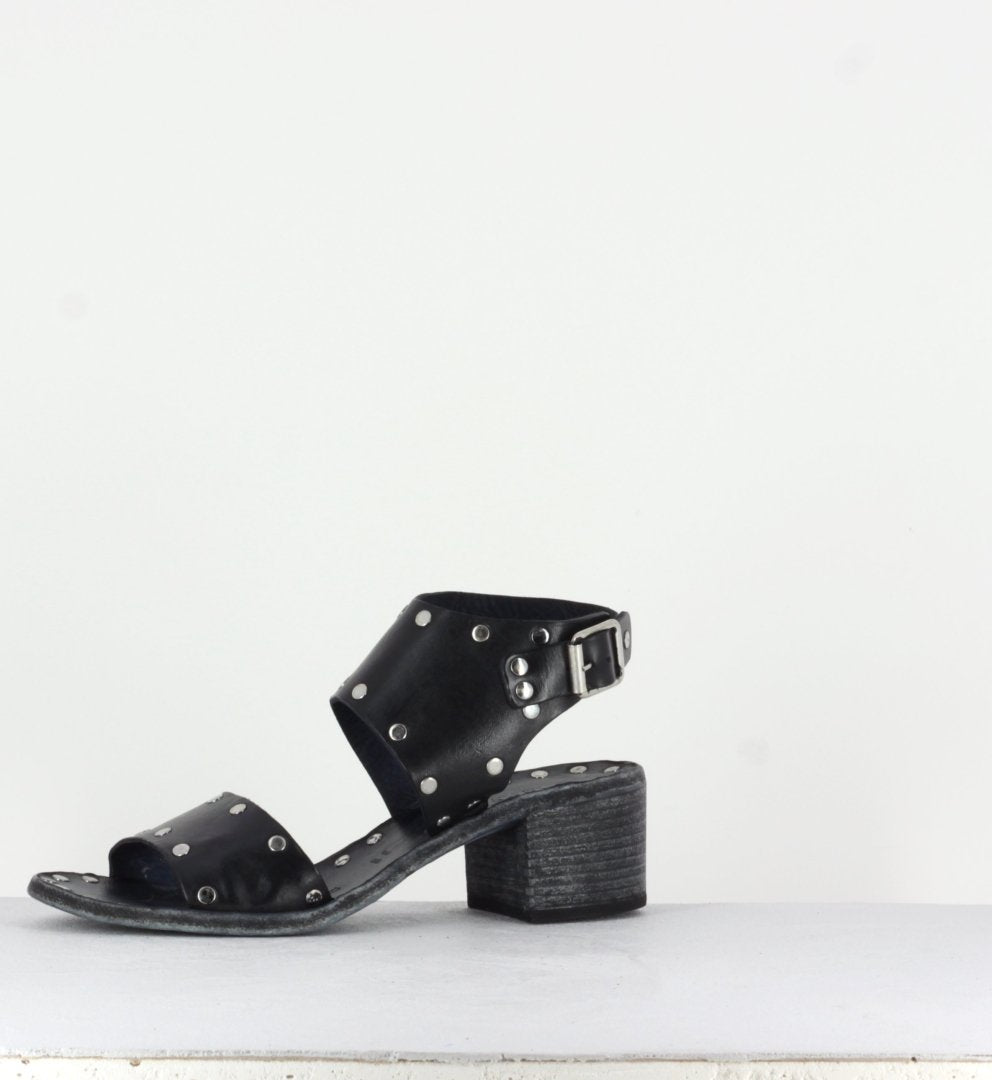 Sandales à talon carré noir clouté - 60-660 NERO