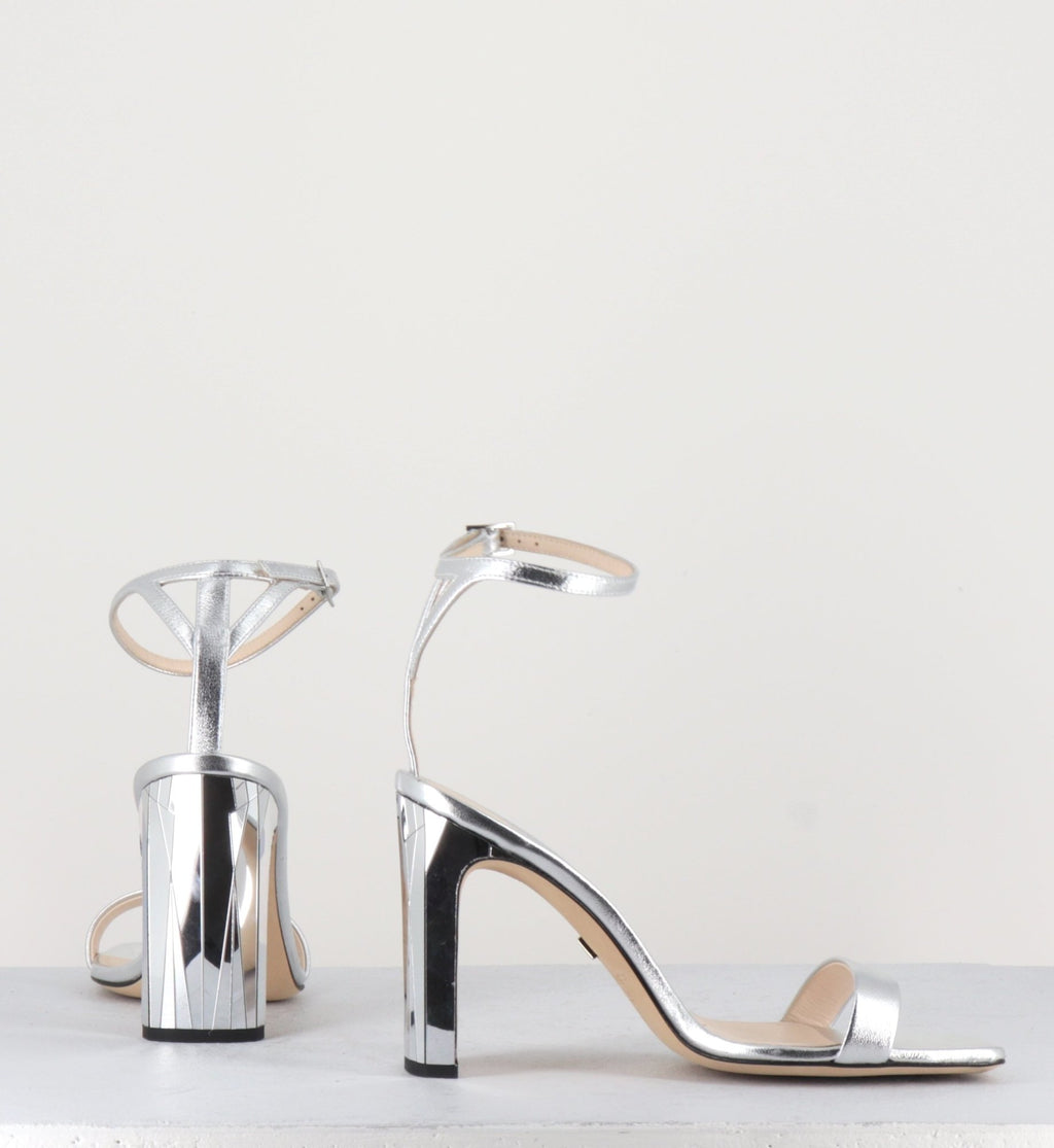 Sandales à talon en cuir argenté Greymer - 700.090 MIRROR