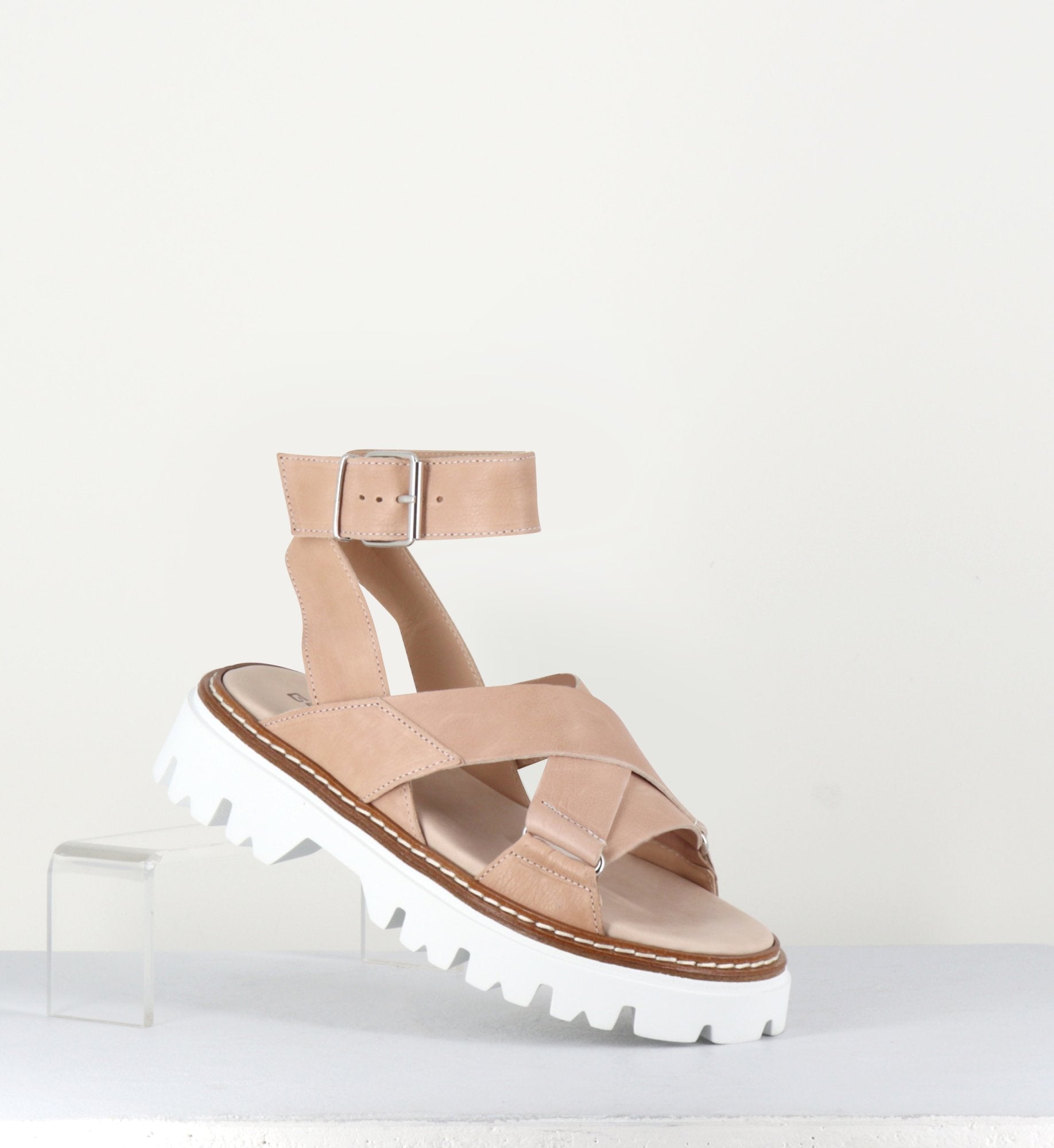 Sandales semelle épaisse en cuir beige - PE7455 CORDA
